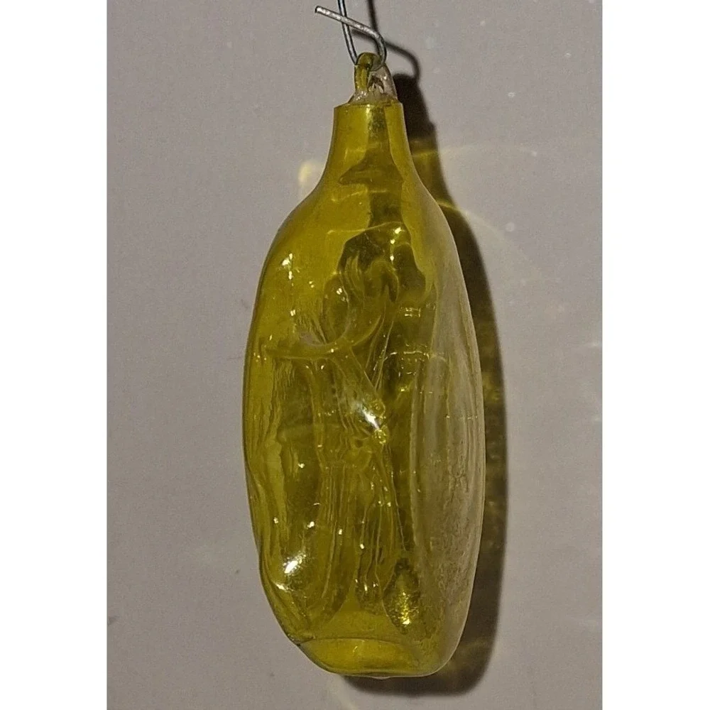 Vintage Yellow Blown Glass Starburst Christmas Ornament Flat Geometric 2.5